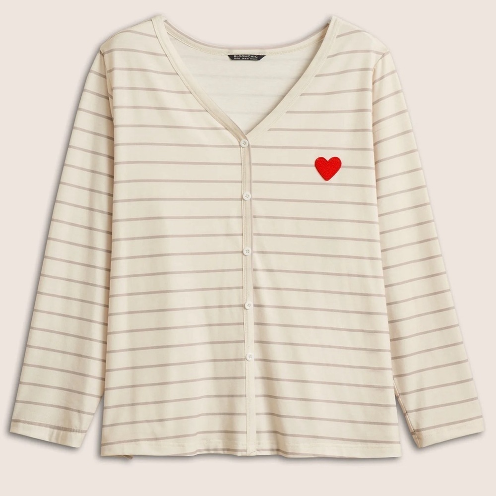 BloomChic Plus Size XL Striped Contrast Heart Embroidered Sleep Top us14-16 - Picture 3 of 5